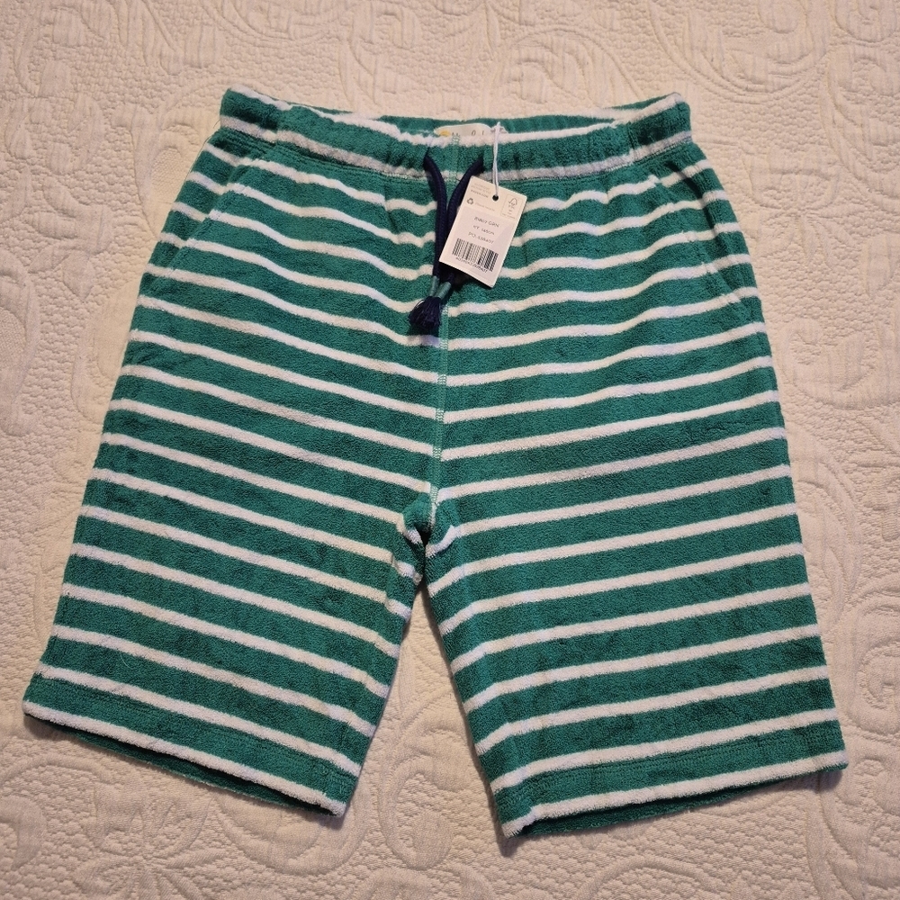 Mini Boden boys 11 years green and white towelling shorts NEW